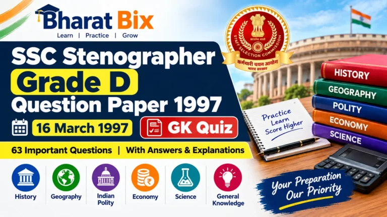 SSC Stenographer Grade D Question Paper 1997 GK Quiz Bharat Bix