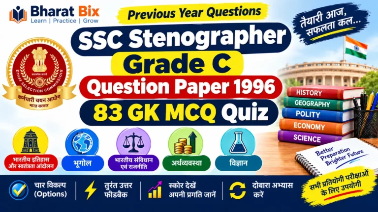 SSC Stenographer Grade C Question Paper 1996 GK Quiz